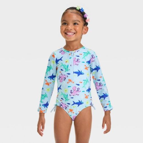Baby Girls' Long Sleeve Half Zip One Piece Rash Guard - Cat & Jack™ Mint Green 18m