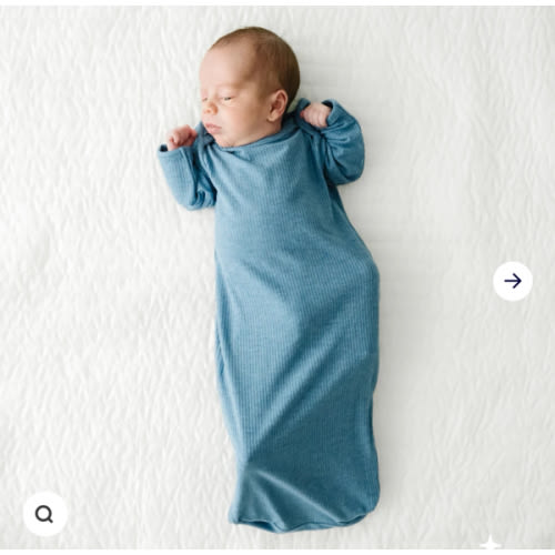 Heather Blue Ribbed Infant Gown - Little Sleepies