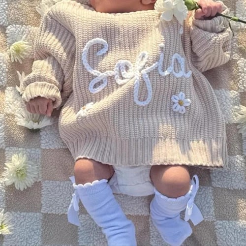 Embroidered Name Baby Sweater, Personalized Baby Name Knit Sweater, Custom Baby Sweater with Name, First Birthday Gift, Baby Shower Gifts