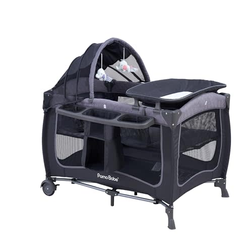 Pamo Babe Portable Baby Playard with Canopy Nursery Center Play Yard with Bassinet & Changing Table