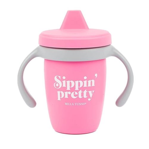 Bella Tunno Happy Sippy Cup – Transition Sippy Cups for Baby 6 Months and Older, Baby and Toddler Sippy Cups with Removable Handles and Non-Toxic, BPA Free Silicone, Sippin Pretty, 8 oz