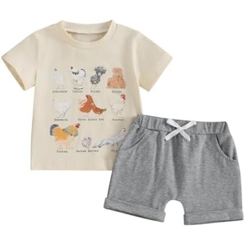 Toddler Baby Boy Summer Clothes Country Farm Short Sleeve Western T-Shirt Tops Jogger Shorts Set