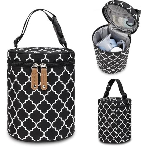 LALOCAPEYO 1xBreastmilk Cooler Bag Large Portable Waterproof Baby Bottle Bag,Reusedable Portable Baby Bottle Bag, Waterproof Leak-Proof Storage Bag for Nursing Mother Daycare Travel (Black)