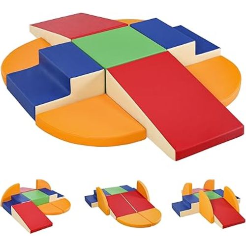 9-Piece Climbing Foam Blocks: Soft PU Leather - Baby Climb and Crawl Activity Blocks - Kids Play Gym Equipment Indoor for Development