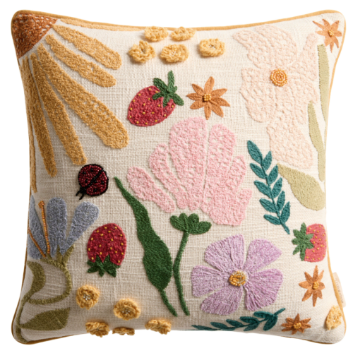 Spring Botanical Embroidered Beaded Throw Pillow - World Market