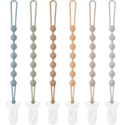 Baby Pacifier Clip, 6 Pack Silicone Pacifier Holder with One Piece Design for Baby Boy and Girl, BPA Free Soft Flexible Paci Binky Clips