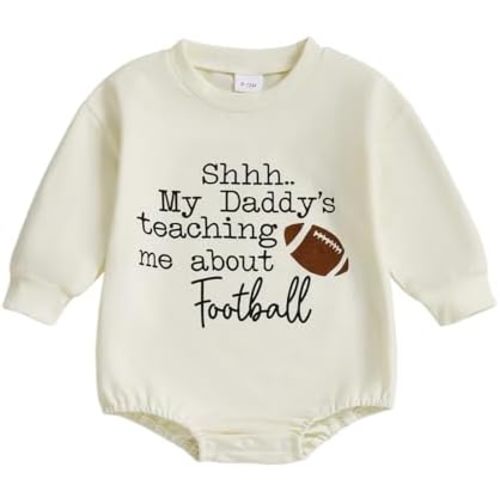 GOOCHEER Newborn Baby Boy Girl Football Outfit Letter Sweatshirt Bubble Romper Long Sleeve Bodysuit Clothes Fall Winter