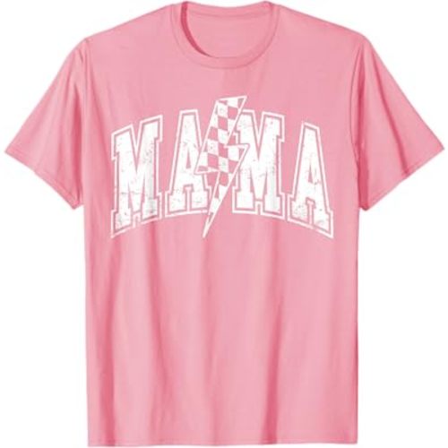 Mama Lightning Bolt Checkered Varsity Mom Women Mother's Day T-Shirt