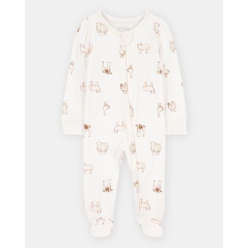 Baby Farm Animals Print 2-Way Zip PurelySoft Sleep & Play Pajamas - Ivory - Carter's | Carter's