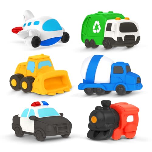 Zippytots 6 PCS Vehicle Floating Bath Toys Mold Free Infant Bath Tub Toys for 12 Months - No Hole Bathtub Toys for Toddlers 1-3 Water Pool Toys for Baby Toddler Ages 1+