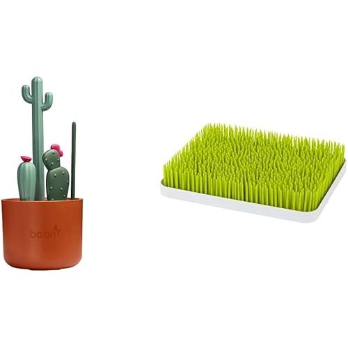Boon Cacti Bottle Cleaning Brush Set + Drying Rack Lawn Countertop (Green)