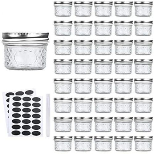 Accguan Mini Mason Glass Canning Jars,4 OZ Jelly Jars With Regular Lids(Silver,Ideal for Honey,Jam,Wedding Favors,Shower Favors,Small Pice Jars 40 PACK