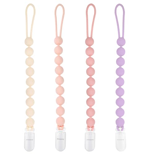 MINMUNJIU Pacifier Clips Baby Girl, 4 Pack One Piece Flexible Soft Binky Clips Silicone Pacifier Holder Clip for Girls, Baby Girl Newborn Essentials