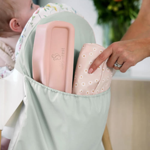 Highchair Handy Pocket Pouch, Compatible with IKEA Antilop Highchair, High Chair Accessories, Wipeable and Waterproof Material, One Large Pouch with an Internal Zip Pocket-(Sage)