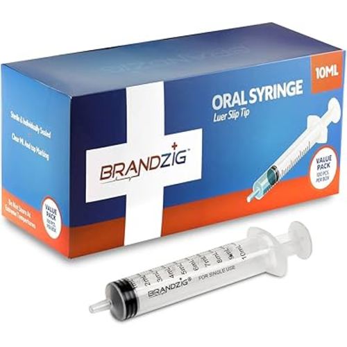 10ml Oral Syringes - 100 Pack – Luer Slip Tip, No Needle, Individually Blister Packed - Medicine Administration For Infants, Toddlers and Small Pets (No cover)