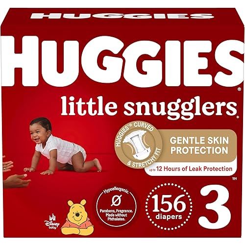 Huggies Size 3 Diapers, Little Snugglers Baby Diapers, Size 3 (16-28 lbs), 156 Ct (6 packs of 26)