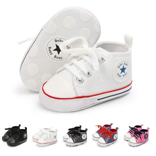Meckior Baby Girls Boys Canvas Sneakers Soft Sole High-Top Ankle Infant First Walkers Crib Shoes