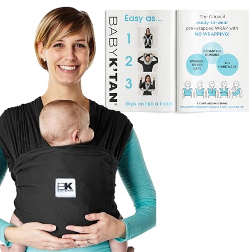 Breeze Baby K'tan Baby Carrier Breathable 100% Cotton Mesh | Hands Free Wrap for Infants | No Rings Or Buckles | Black | Large