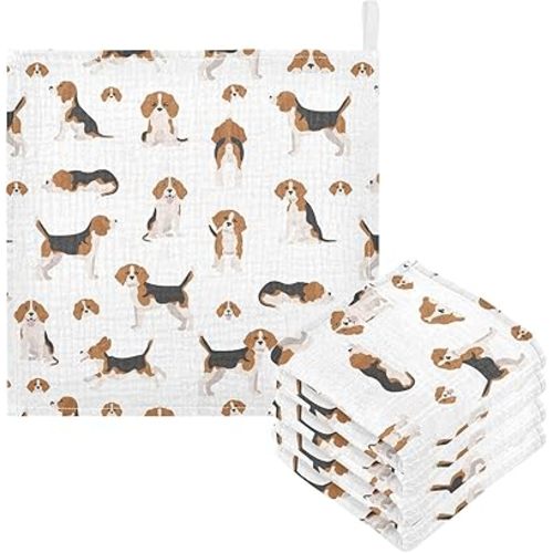 vvfelixl Baby Cotton Washcloths Beagle Dog Infants Bath Towel for Unisex Puppy Face Towels for Newborn, Natural Baby Wipes Delicate Skin, 11.8 X 11.8 inch, one sizex3