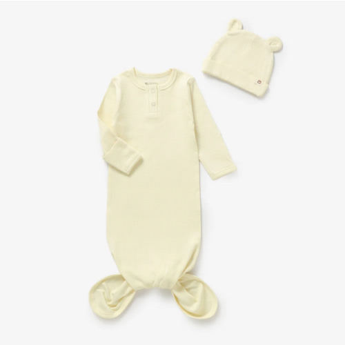 JBØRN Organic Cotton Knotted Baby Gown & Hat - Moonlit Daffodil