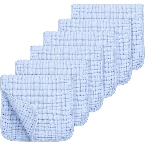 100% Cotton Muslin Burp Cloths - 6 pack