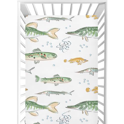 CaTaKu Watercolor Fish Mini Crib Sheets for Girls Boys Baby Mattress Sheets Fitted, Soft Toddler Nursery Bed Sheets Neutral 28"x 52"