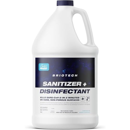 BRIOTECH Sanitizer Disinfectant Hypochlorous Spray, Kills 99.99% of Viruses & Bacteria, Eliminate Odor, Gentle for Nurseries & Play Rooms, Rinse Free Food Contact Surface Sanitizer, 1 Gal Refill