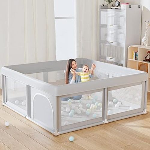 Baby Playpen 50x50 Inch, Play Pens for Babies and Toddlers Baby Fence Baby Play Yards for Indoor & Outdoor with Breathable Mesh Anti-Fall