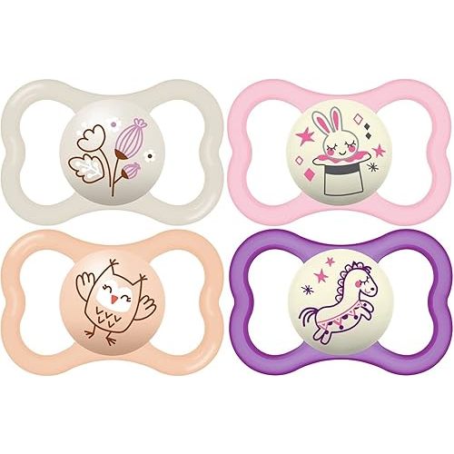 MAM Air Night & Day Baby Pacifier, for Sensitive Skin, Glows in The Dark, 6-16 Months, Girl, 4 Count