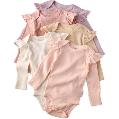 Ashley 5-Pack Long Sleeve Ruffle Shoulder Bodysuits 100% Organic for Baby Girls
