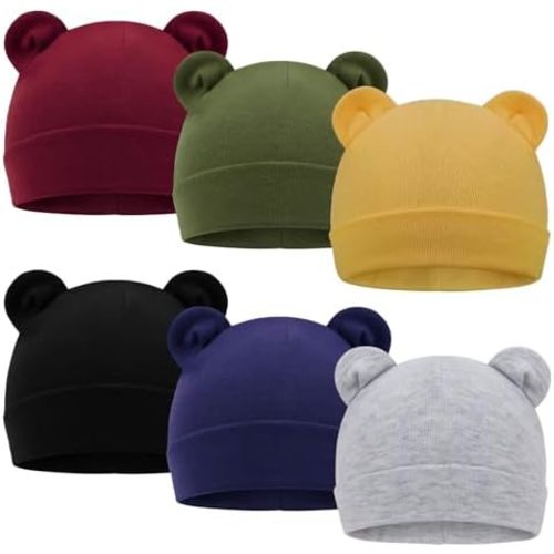 DRESHOW BQUBO 6 Pack Baby Beanie Hats for Unisex Infant Toddler Cotton Beanie Newborn Hospital Hat for Boys Girls 0-6 Months
