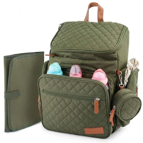 Large Diaper Bag Backpack for Mom & Dad | Unisex Baby Travel Bag | 15 Pockets | Changing Pad | Stroller Straps | Stylish & Washable | Newborn Essentials | Army Green