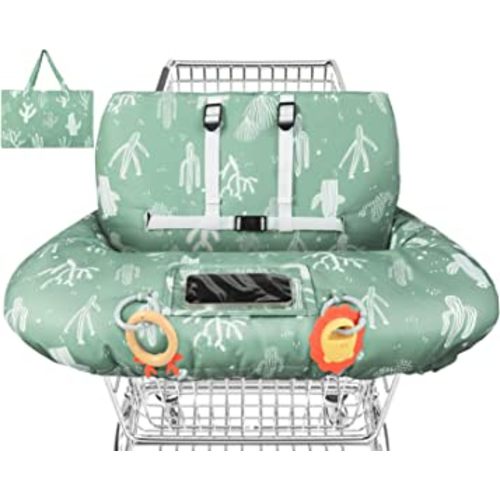 Yoofoss Shopping Cart Cover for Baby, 2-in-1 High Chair Cover with Safety Harness, Multifunctional Cart Covers for Toddler, Universal Fit, Soft Padded Grocery Cart Cover for Baby Boy Girl - Green