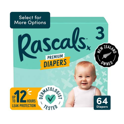 Rascals Premium Diapers, Preemie to Size 7