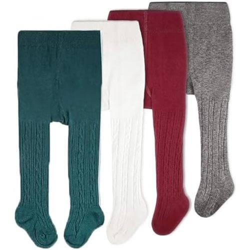 CozyWay Baby & Toddler Tights - Baby Girl and Boy Leggins Cable Knit Comfy Cotton Infant Multicolor - 4 Pack