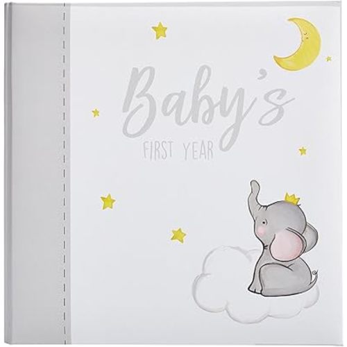 Kate & Milo Baby’s First Year Baby Memory Journal, Gender-Neutral Keepsake, Baby Milestone Memory Book and Photo Album, Perfect for Baby Showers, For New and Expecting Parents, Sky and Elephant