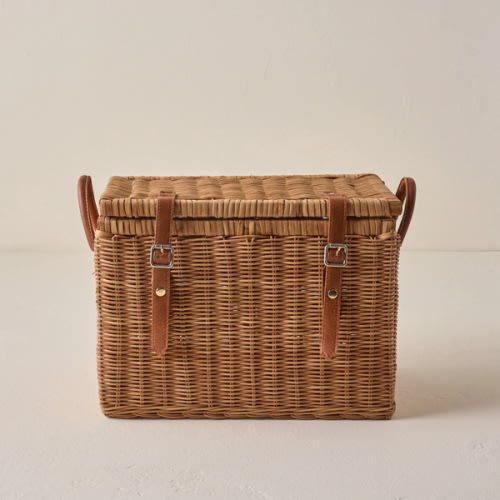 Reid Woven Storage Trunk with Leather Handles – Magnolia