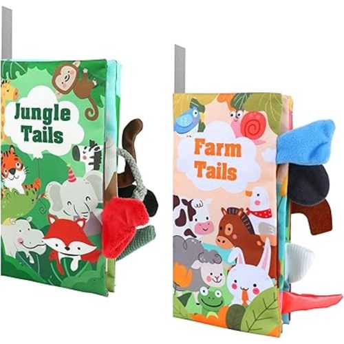 BARMACO Baby Soft Touch and Feel Crinkle Cloth Books for Infants & Toddlers, Learning Toys, Early Development Interactive Sensory Toys, Ocean Animal Tails, Gifts for Boys & Girls