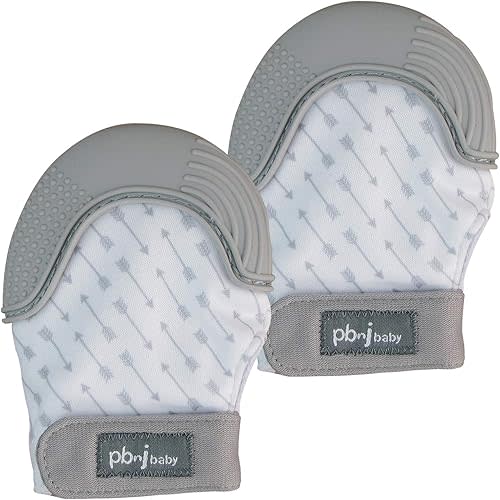 Silicone Infant Teething Mitten Teether Glove Mitt Toy - Gray Arrows 2pk