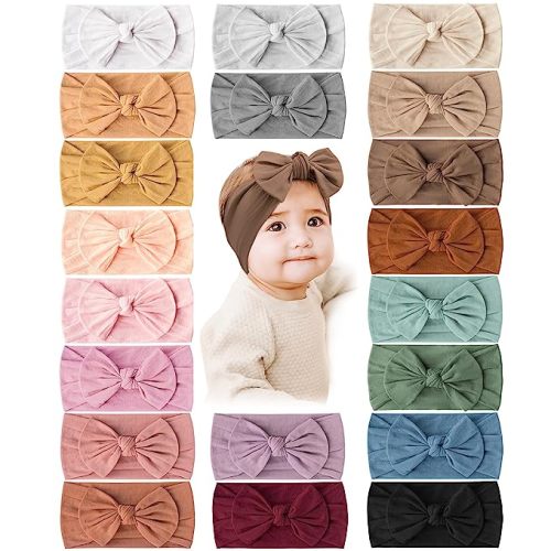 Prohouse 20PCS Baby Nylon Headbands Hairbands Hair Bow Elastics for Baby Girls Newborn Infant Toddlers Kids(Brown)