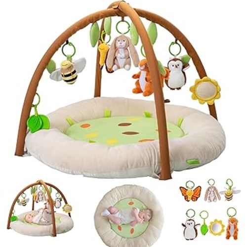 Close to Nature Baby Play Mat and Activity Gym by Two Little Feet, Innovative Super Thick Padded Mat for Supreme Comfort, Tummy Time Mat and Lounger, Baby Essentials Shower Gift