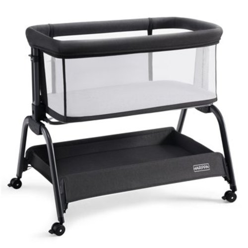 HARPPA Bassinet Bedside Sleeper, Bedside Bassinet with Storage & Wheels for Infants, Black