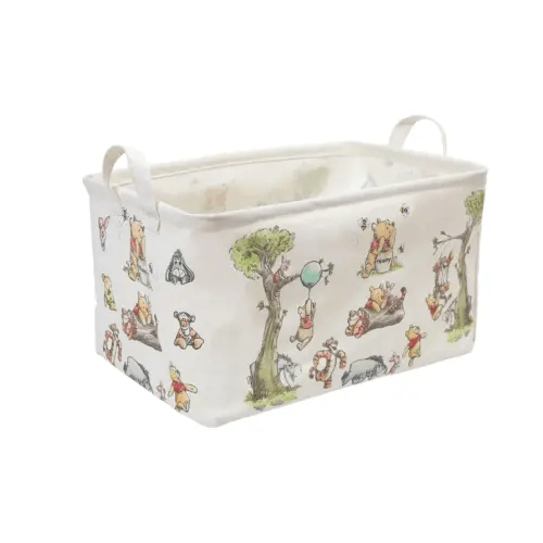 Rectangle Cute Bear Nursery Storage Basket With A Waterproof PE Coating, Foldable Large Canvas Laundry Hamper, Decorative Storage Baskets Suitable For Bathroom and Bedroom (White)