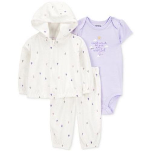 Baby Girls Cotton Balloons-Print Little Cardigan, Bodysuit & Pants, 3 Piece Set
