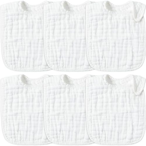 Zainpe 6Pcs Snap Muslin Cotton Bibs for Baby
