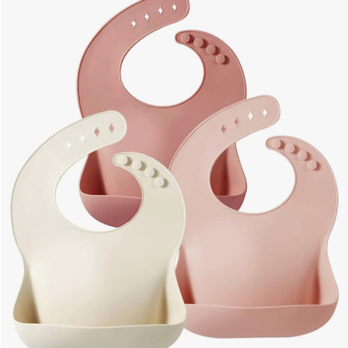 PandaEar Silicone Bibs for Babies Toddlers Girls| Adjustable Waterproof BPA Free Soft Durable Bibs for eating with Large Pocket Food Catcher