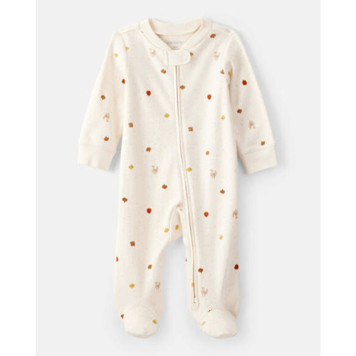 Baby Thanksgiving Print 100% Cotton Long-Sleeve 2-Way Zip Sleep & Play Pajamas - White - Carter's | Carter's