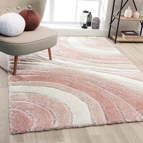 LUXE WEAVERS Lantanas Collection 7070 Pink 5x7 Modern Shag Geometric Area Rug