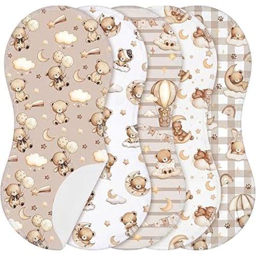 SmoothNovelty 5 Pack Teddy Bear Baby Burp Cloths Soft Absorbent Burping Rags for Newborns 19"x9" Spit up Cloths for Boy Girl Newborn Baby Shower Registry Gifts Set Nursery Decor