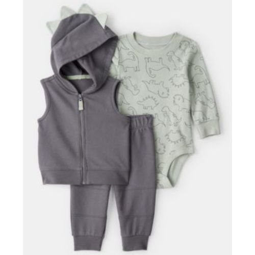 Baby Boys' Dinosaur Sleeveless Vest, Bodysuit and Pants, 3-Piece Set